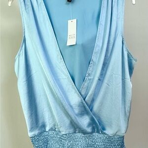 White House Black Market Blue Smocked Bodysuit